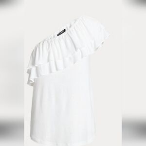 Ralph Lauren White One Shoulder Ruffled Blouse